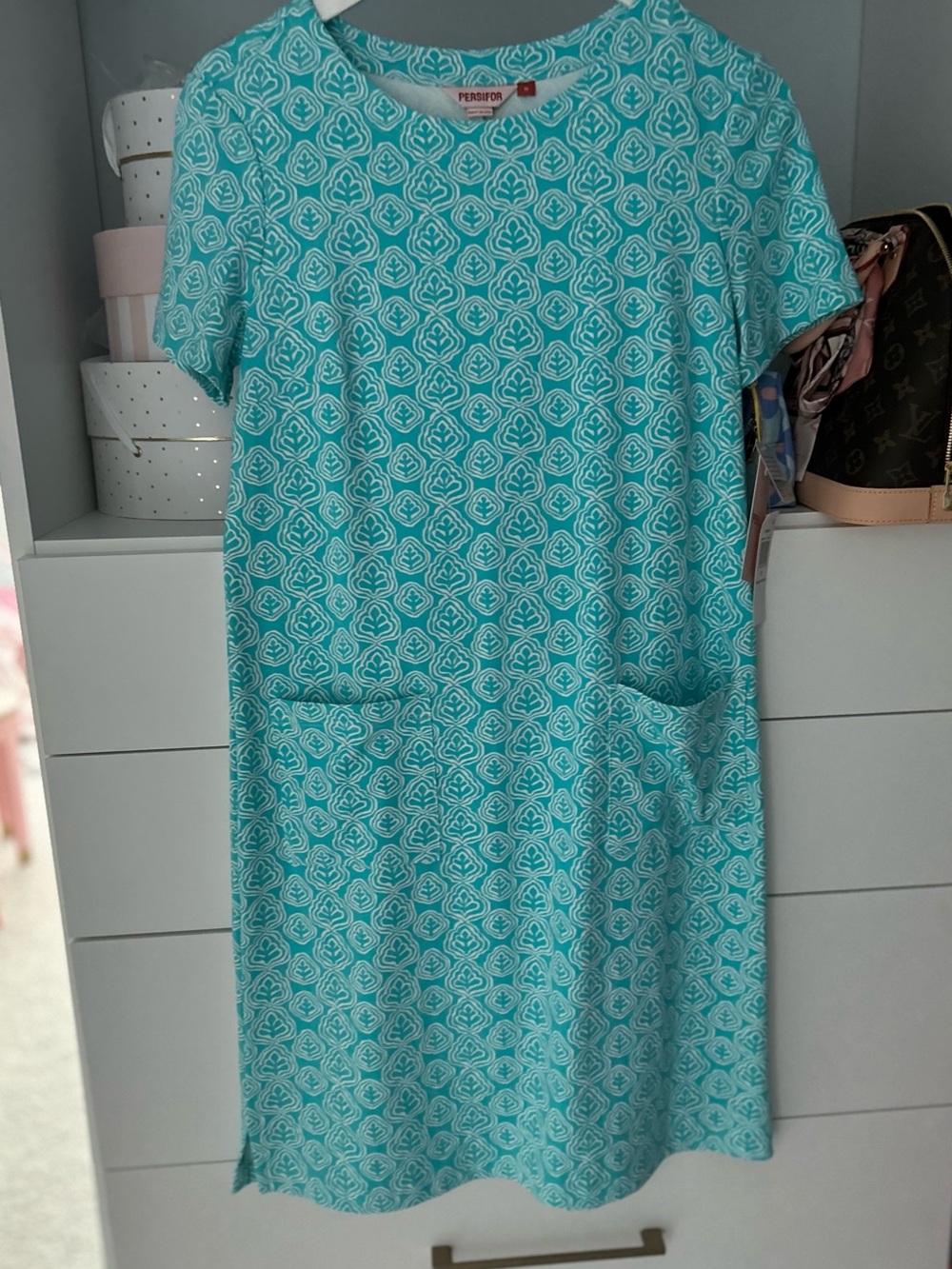 Persifor NWT Teal Carter Kelp Blue Radiance Short-Sleeve Midi Dress- Size Medium